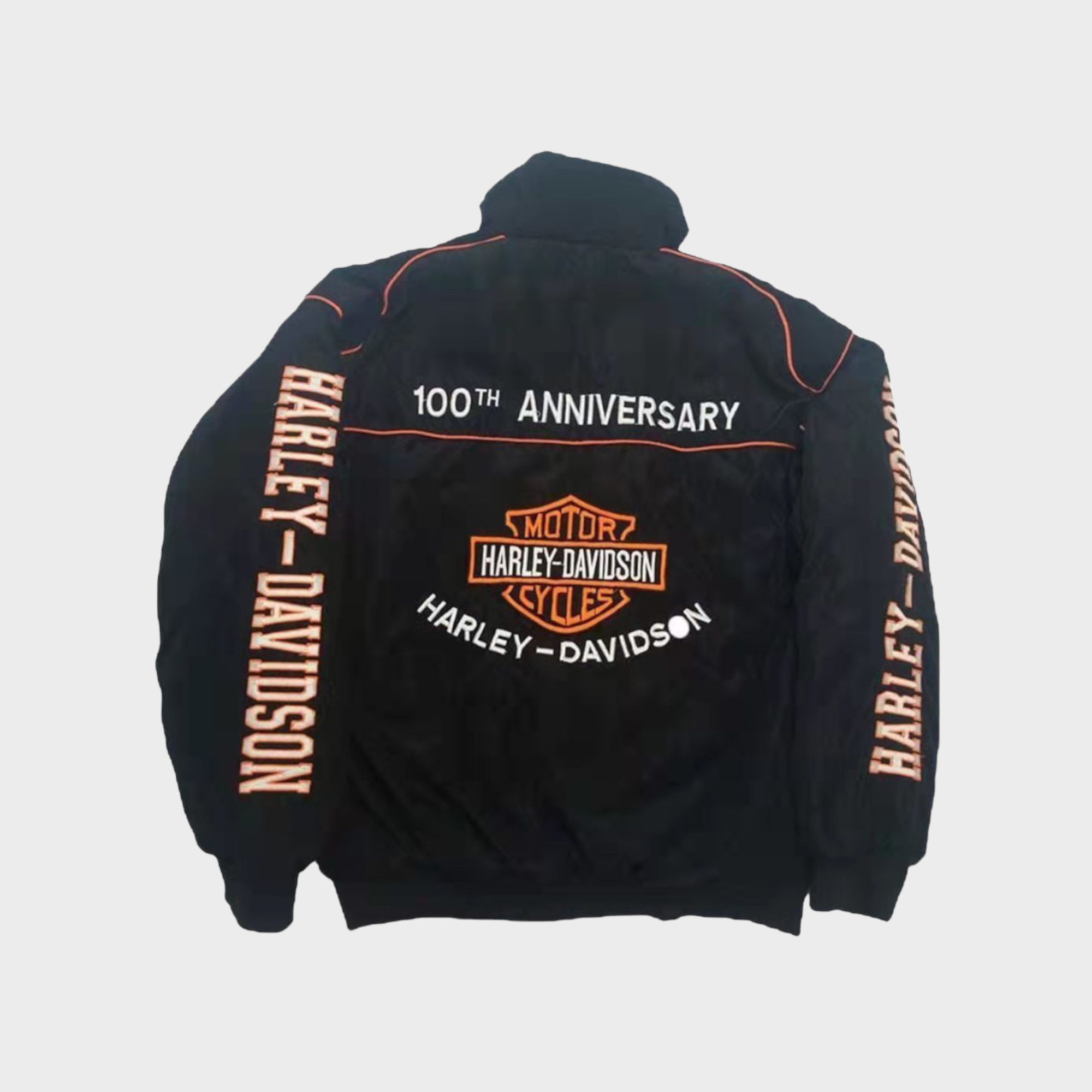 Harley-Davidson Black Embroidered Racing Jacket – Men’s Vintage Biker Windbreaker